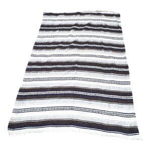 Mexican Artisan Striped Blanket Handwoven Wool Throw Soft Textural Serape Large